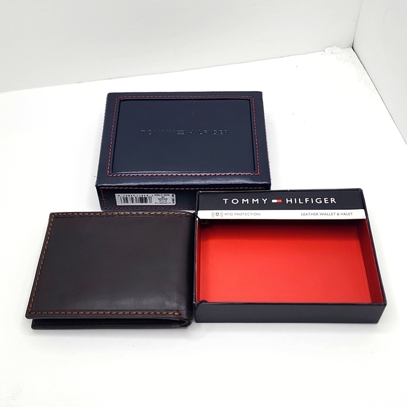 ⭐️TOMMY HILFIGER 💯 MENS WALLET DARK BROWN - Picture 9 of 11